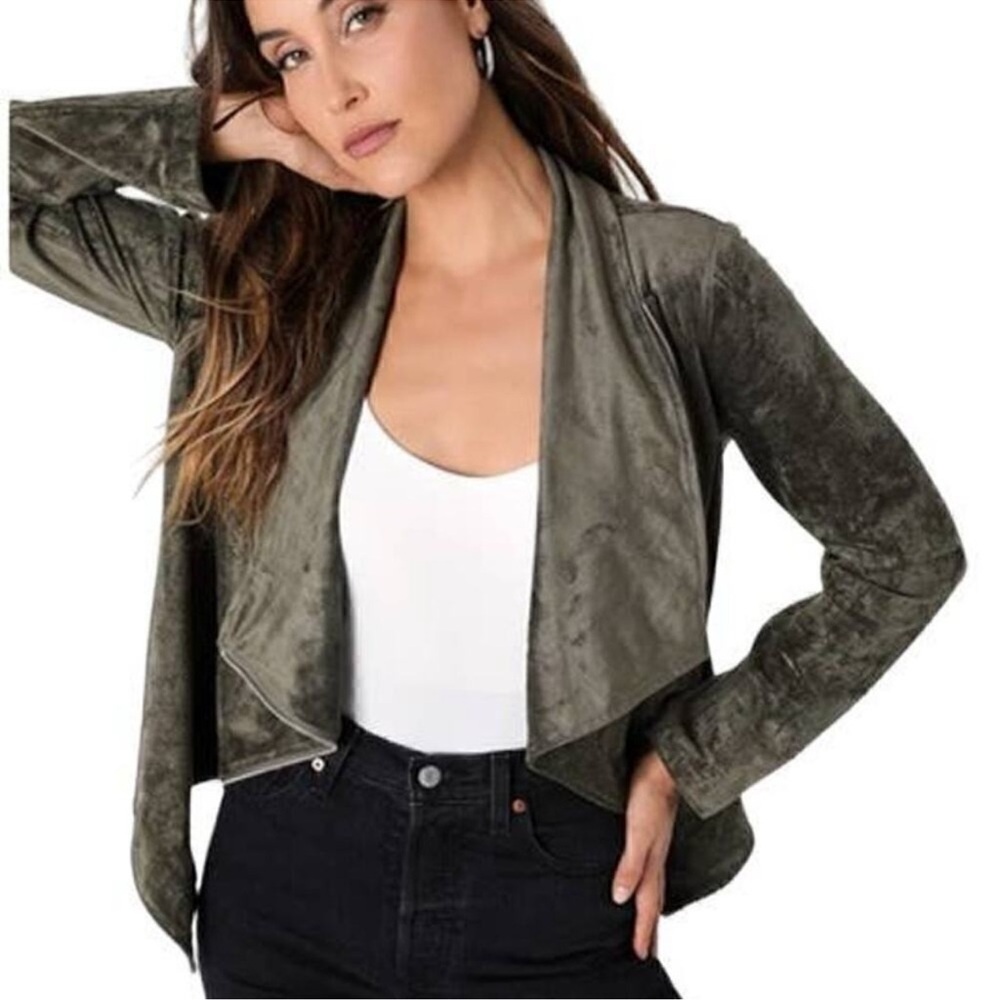 Lulu's Wild At Heart Olive Green Suede Moto Jacket Asymmetrical Zip Up Small - Picture 9 of 9